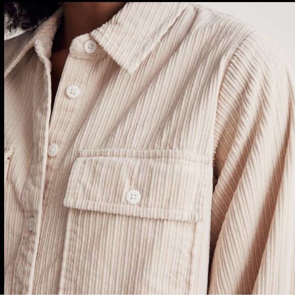 Madewell Corduroy Long sleeve Mini Shirt dress - M - Harvest Moon / Cream - Picture 4 of 13